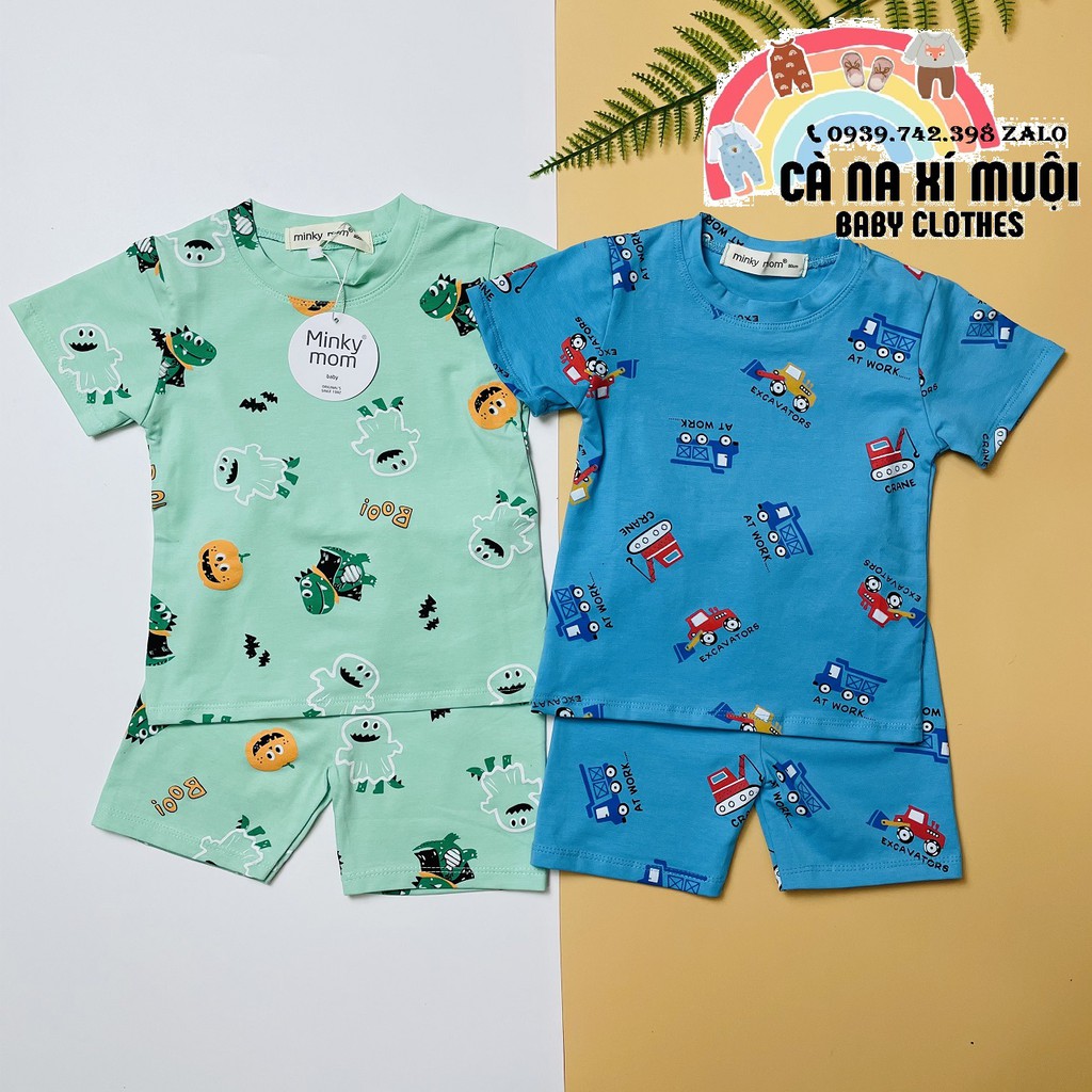 Bộ ngắn tay #Minky-mom vải cotton Họa Tiết Dể Thương cho Bé