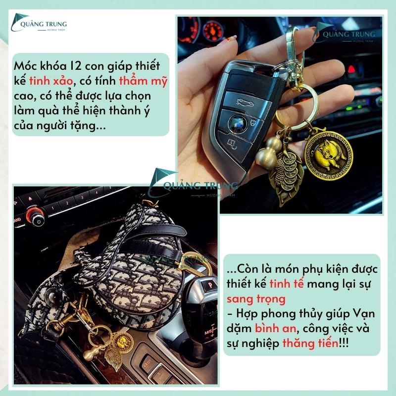 Móc khóa 12 con giáp phong thủy vạn dặm bình an, Móc chìa khóa ô tô xe máy hợp kim cao cấp