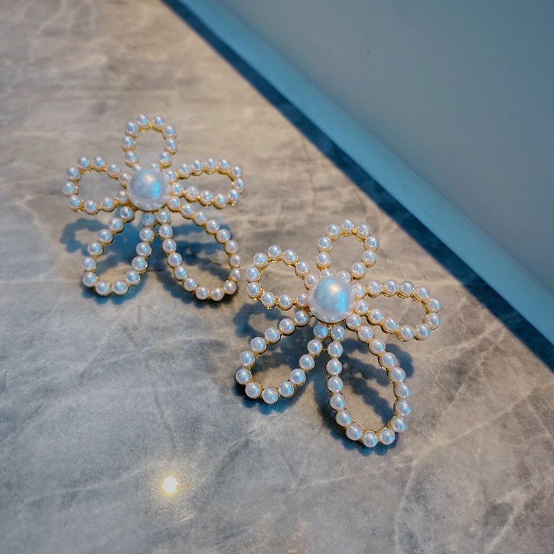 Bông Tai Mạ Bạc 925 Hình Hoa Đính Ngọc Trai Thời Trang Hàn Quốc 2022