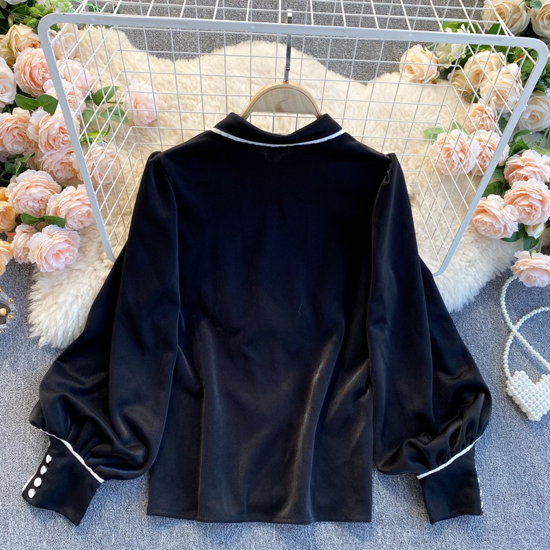 Áo sơ mi thêu áo nữ cách điệu dài tay mùa thu