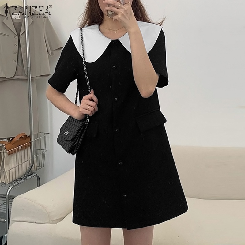 Đầm ZANZEA ngắn tay cổ búp bê thời trang Hàn Quốc cho nữ