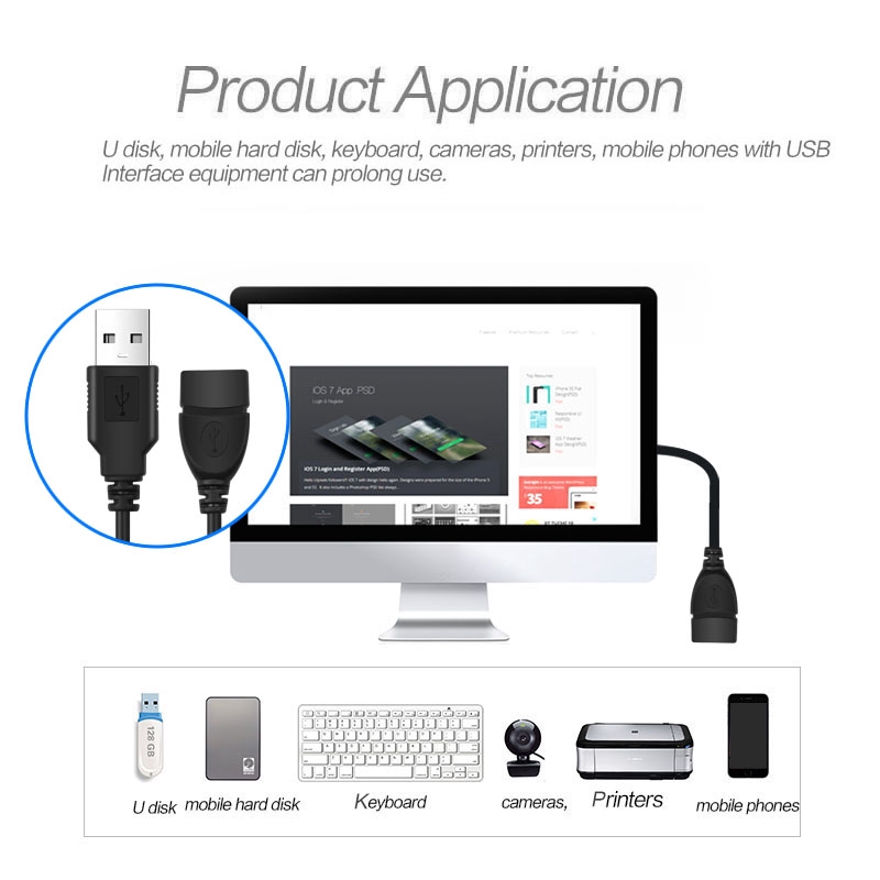 0,6 / 1 / 1,5m usb 2.0 nam sang nữ cáp usb đồng bộ hóa dữ liệu siêu tốc cáp mở rộng cho bàn phím máy tính xách tay pc