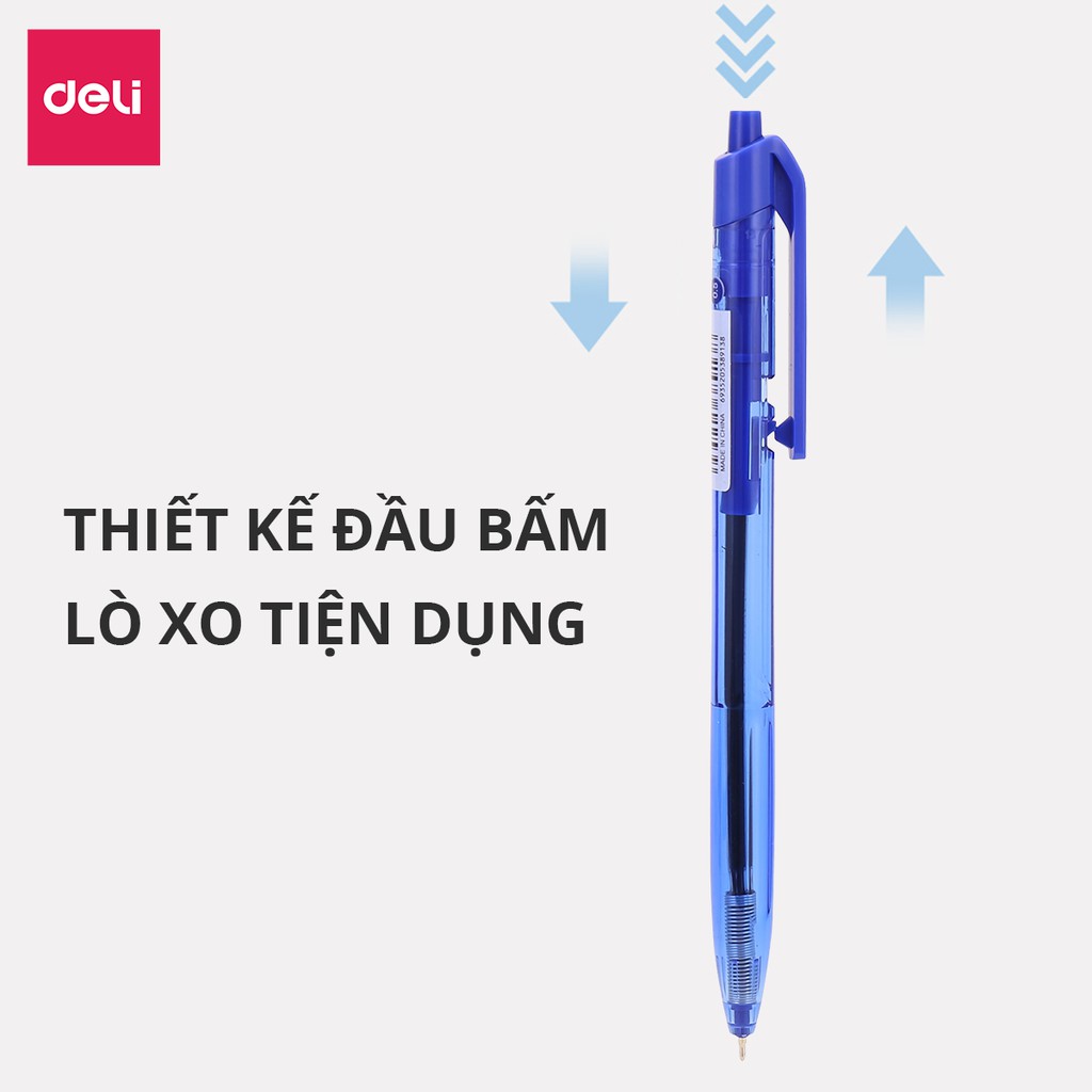 Bút bi đầu bấm ngòi 0.5mm 0.7mm Deli mực xanh đen đỏ nét viết đều chất lượng cao phù hợp với học sinh và văn phòng