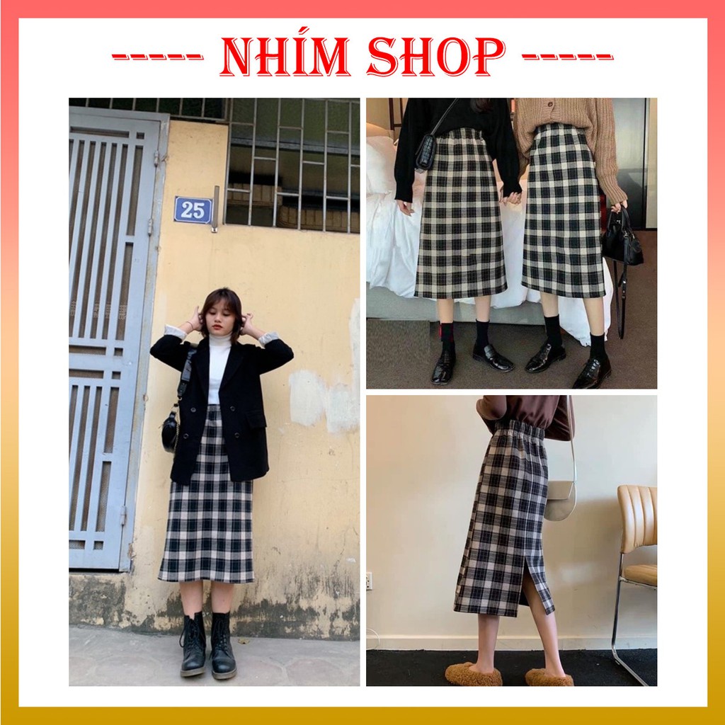 Chân váy midi họa tiết caro ❤ Chân váy dạ caro, chân váy phong cách ulzzang Hàn Quốc - NhimShop CV12