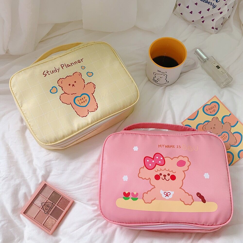 Túi đựng mỹ phẩm chống thấm nước sức chứa lớn màu hồng trắng dùng khi đi du lịch | BigBuy360 - bigbuy360.vn
