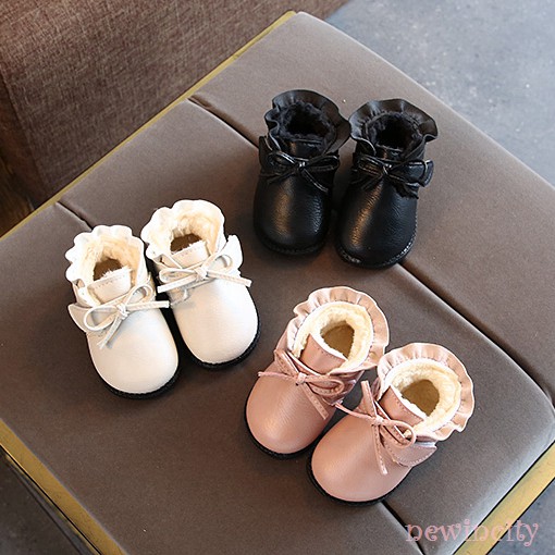 Giày Bốt Da Phối Nơ Xinh Xắn Cho Bé Gái