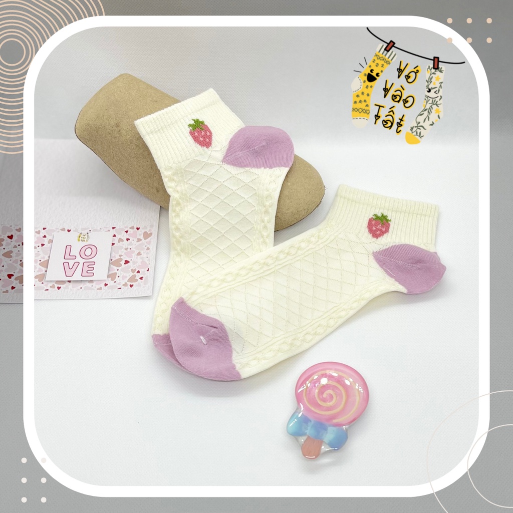 VỚ TẤT NỮ CỔ NGẮN HỒNG RUỐC PHỐI TRẮNG KEM XINH XẮN