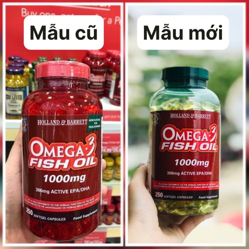 DATE 2025 Dầu cá Omega 3 Dầu cá số 1 UK Holland & Barrett Omega-3 Fish Oil Đẹp Da, Sáng Mắt, Tốt Cho Tim Mạch 250 Viên