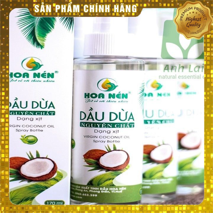 Dầu Dừa Nguyên Chất Hoa Nén 170ml Dạng xịt_Dưỡng ẩm da,Dưỡng tóc,Tẩy trang,Chữa rạn da,Dưỡng môi