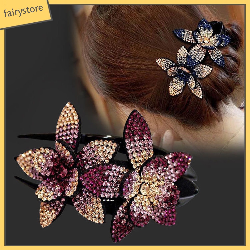 Kẹp tóc họa tiết hoa đính đá lấp lánh sang trọng cho nữ