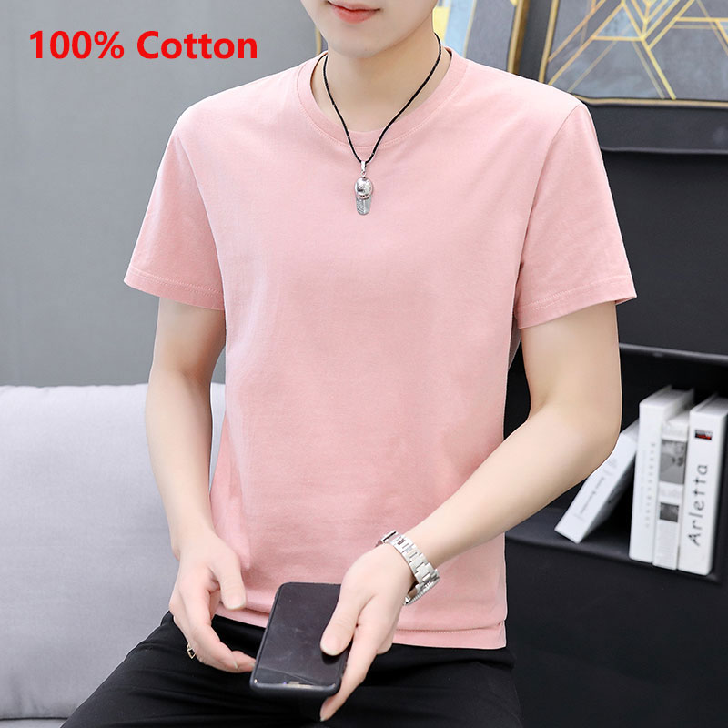 Áo thun ngắn tay cổ tròn 100% cotton thiết kế đơn giản dành cho nam