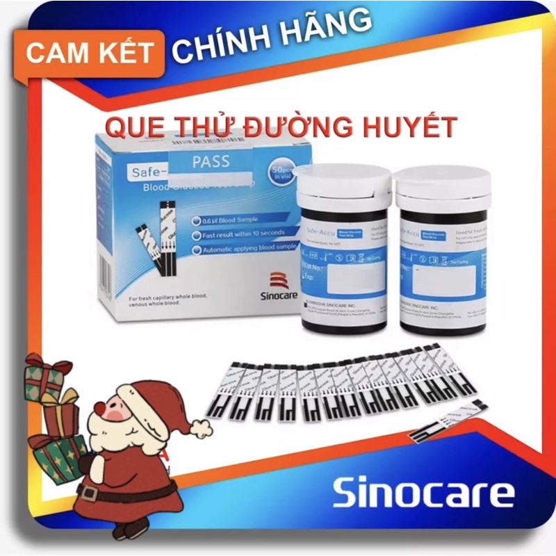 Que Thử Đường Huyết Safe Accu Loại vỉ 25 Que chính hãng SINOCARE Tặng Kèm 25 Kim Chích Máu.