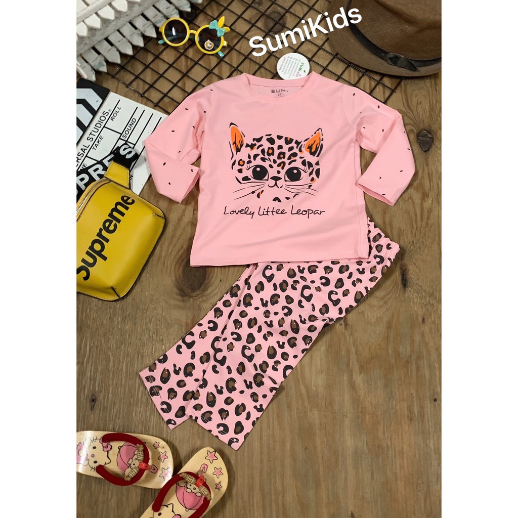 SET THU ĐÔNG DÀI TAY HÌNH DA BEO MẶC MÙA LẠNH DỄ THƯƠNG CHO BÉ GÁI TỪ 8-40KG - chính hãng Sumikid - chất 100% cotton