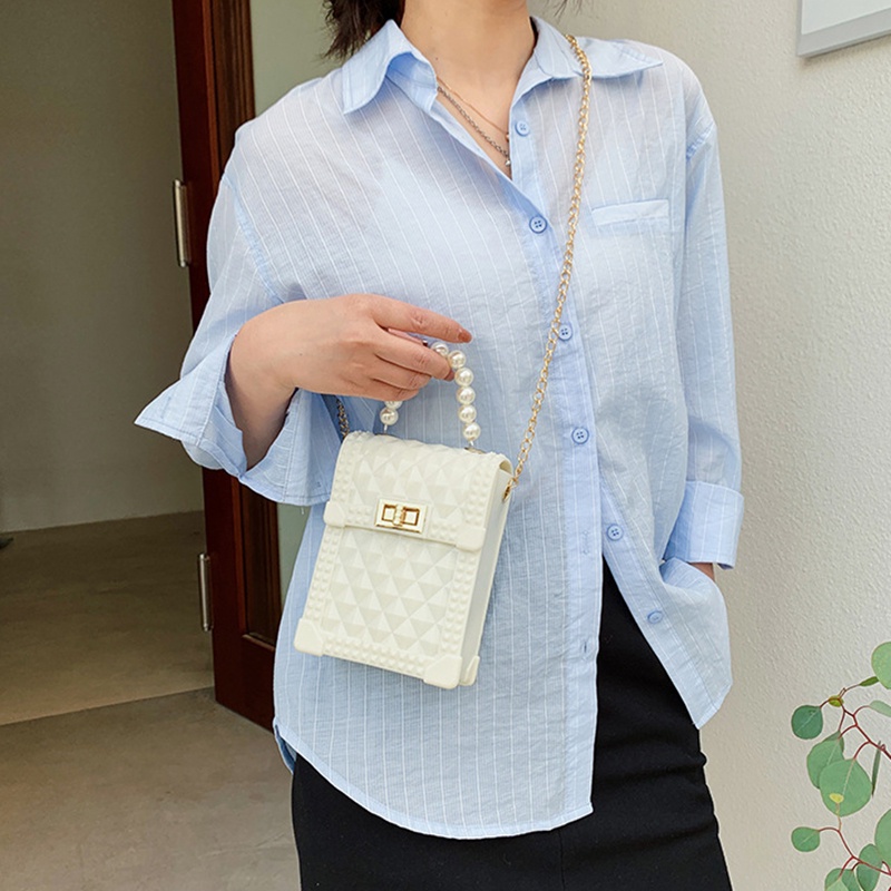 Túi messenger IELGY chuỗi mắt xích phối chuỗi hạt ngọc trai giả thời trang cho nữ