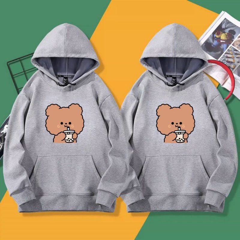 ÁO HOODIE UNISEX NỈ BÔNG IN CHÓ UỐNG TRÀ SỮA
