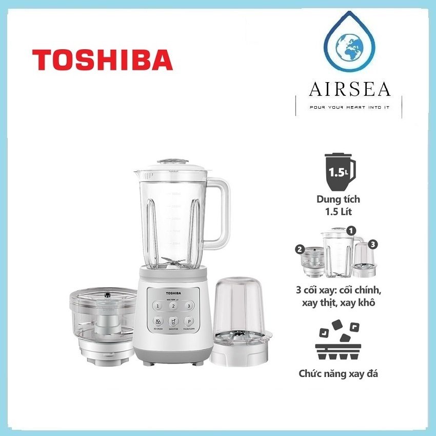 Máy Xay Sinh Tố Toshiba BL-70PR2NV - 1.5L- 3 Cối - Chức Năng Xay Đá - Công Suất 700W -Hàng Chính Hãng, Bảo Hành 12 Tháng