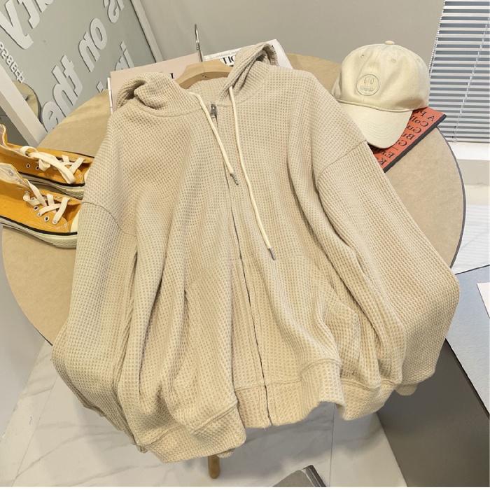 Áo Khoác Hoodie Cotton Dáng Rộng Tay Dài Màu Trơn Có Khóa Kéo Thời Trang Cao Cấp Cho Nữ
