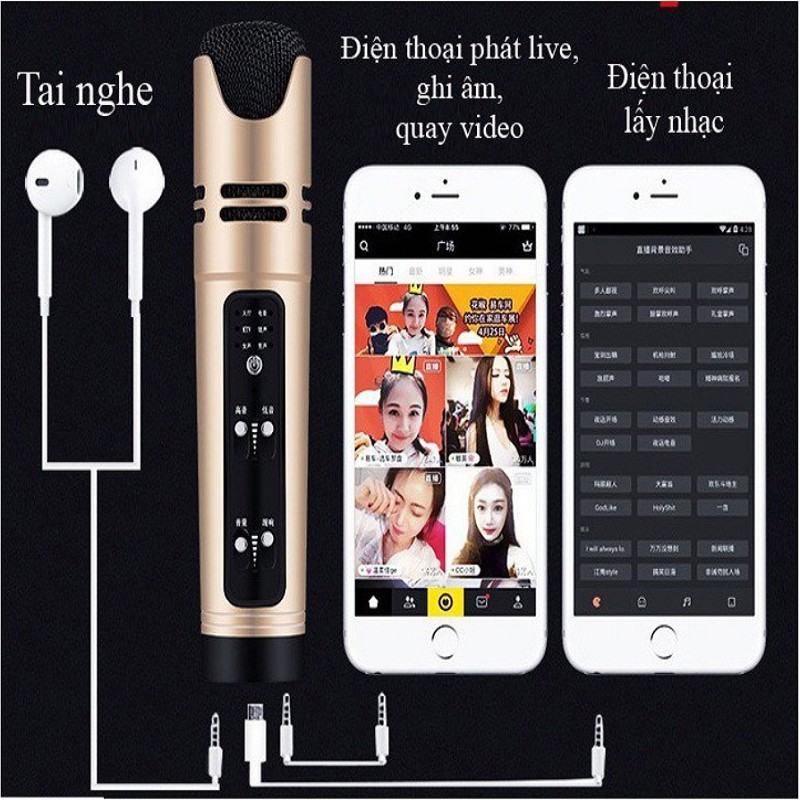 Micro C16 Livestream, Giả Dọng, Hát Karaoke Tích Hợp Soundcard, 6 Chế Độ Âm Thanh, Bản Nâng Cấp Cực Hay Của Micro C7