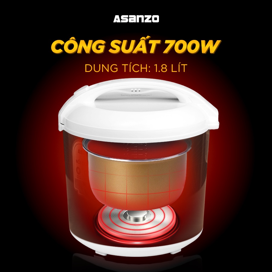 Nồi Cơm Điện Nắp Gài ASANZO RC18G20 (1.8L) Lòng Nồi Tráng Men HÀNG CHÍNH HÃNG