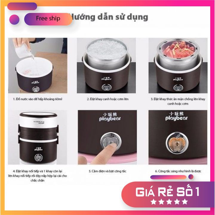 Hộp cơm văn phòng cắm điện đa năng tiện dụng dung tích lớn Hộp đựng cơm 3 tầng inox cao cấp BH 6 tháng[hàng chính hãng]