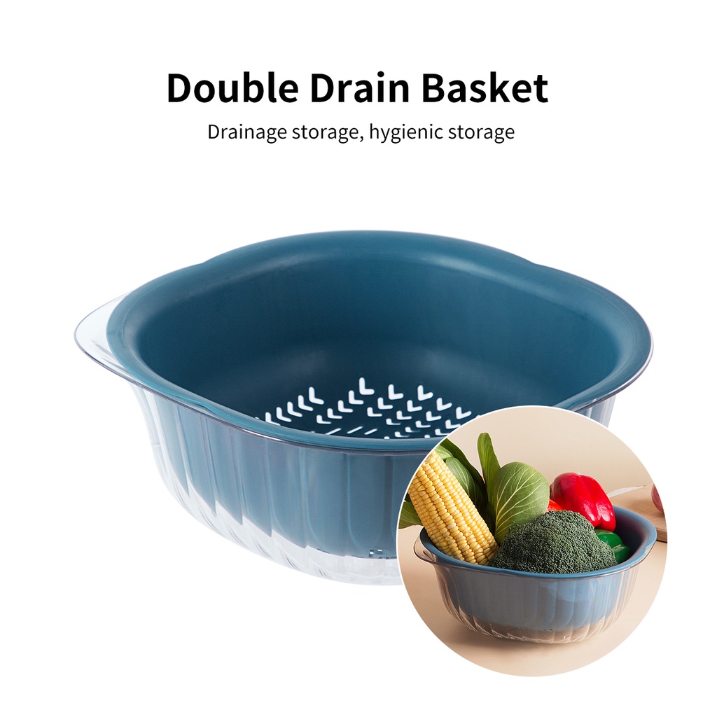 Rổ rửa rau củ quả JUJIAJIA thiết kế hai tầng tiện dụng