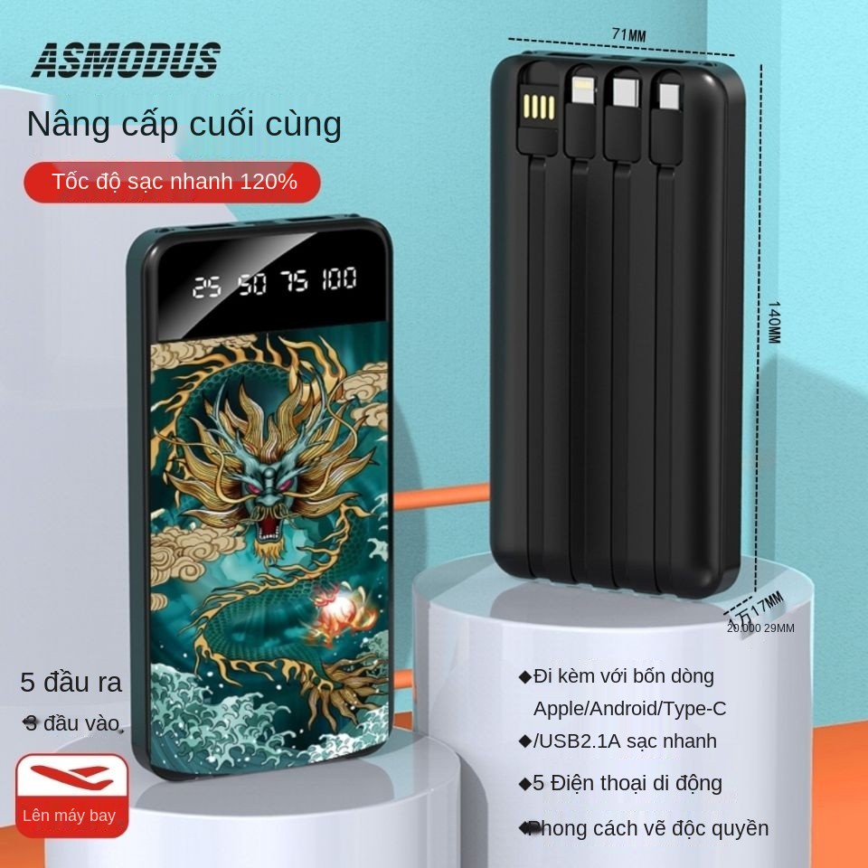 Mini pin dự phòng dung lượng lớn 20.000 mAh đi kèm sạc nhanh 4 dây và nguồn điện di động siêu bền Apple Huawei Universal