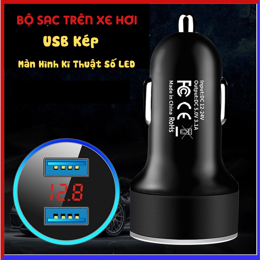 Tẩu sạc xe hơi hai cổng USB 3.1 màn hình LCV hiển thị điện áp TIME HOME