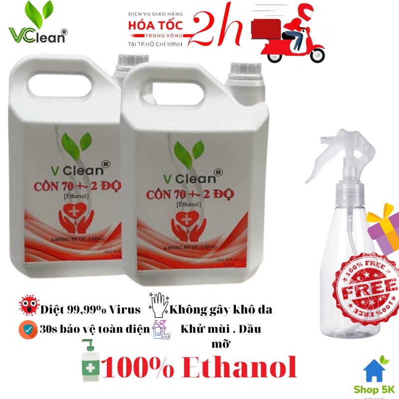 Cồn Y Tế Sát Khuẩn 70-90 độ can 5L lít VClean