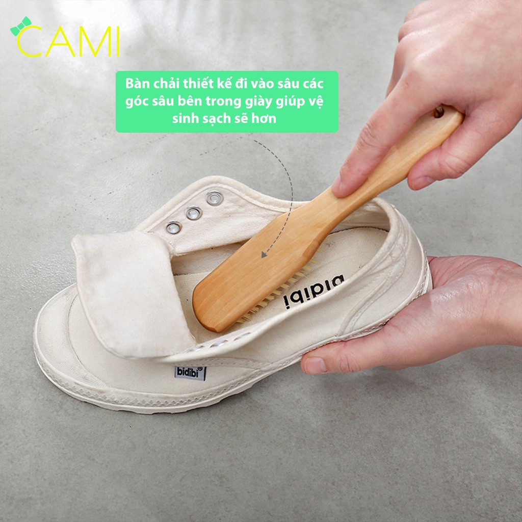 Bàn chải cán gỗ, sợ nhựa cao cấp vệ sinh giày dép, đồ gia dụng, quần áo - Cami - CMPK241