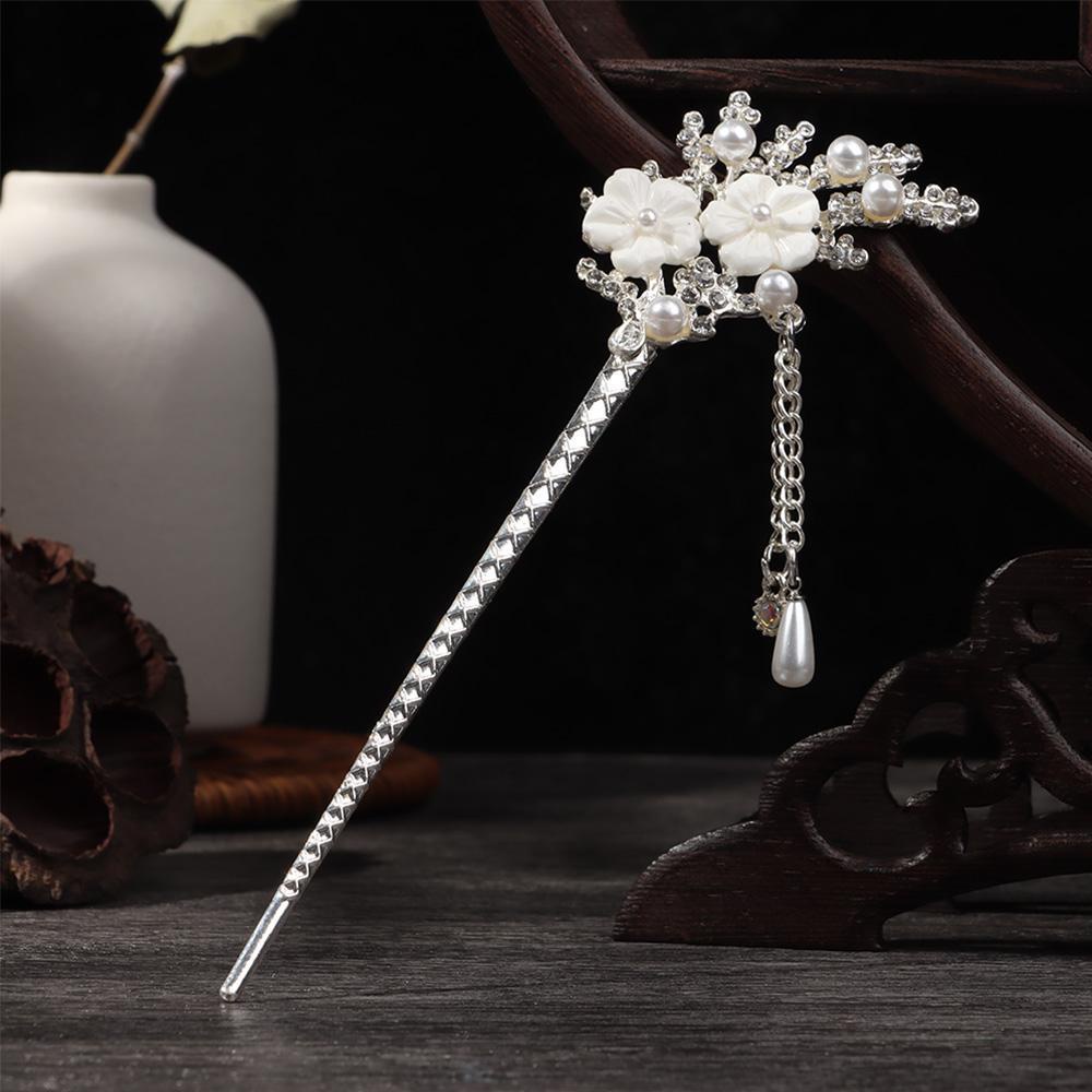 Trâm Cài Tóc Bằng Gỗ Mun Đính Hoa Tua Rua Tạo Kiểu Tóc Thủ Công