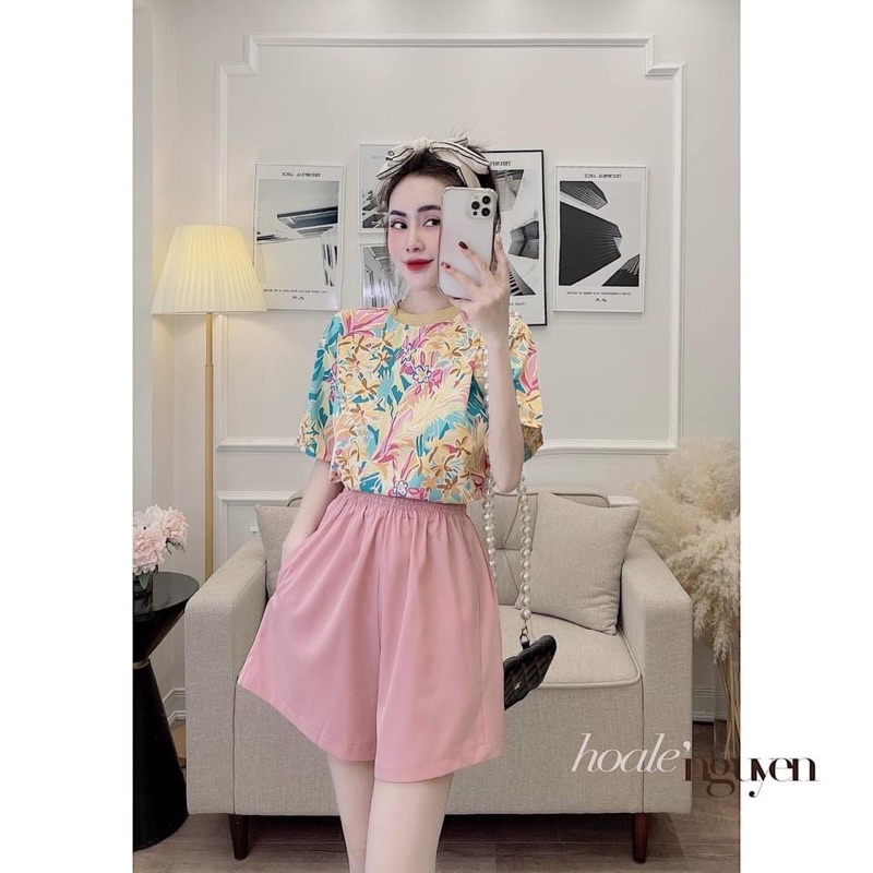 BÁN SỈ BỘ ĐÙI ÁO HOA VÀNG QUẦN HỒNG CHO NỮ