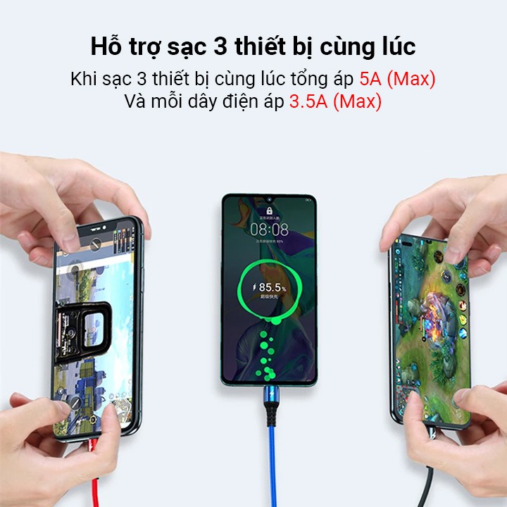 Cáp sạc nhanh 5A 3 đầu đa năng QC 3.0