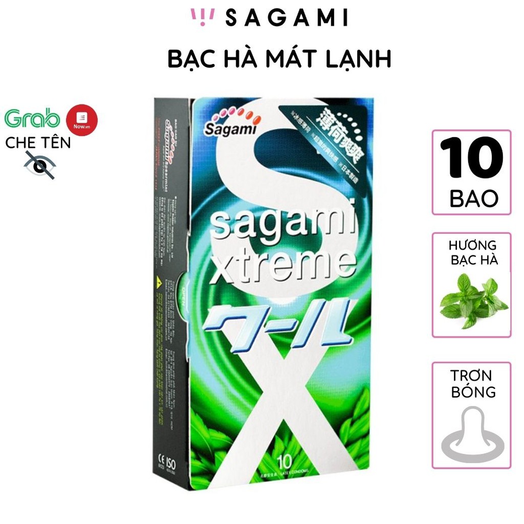 Bao cao su Sagami Xtreme Spearmint Hương bạc hà Hộp 10 chiếc kéo dài thời gian chống tuột