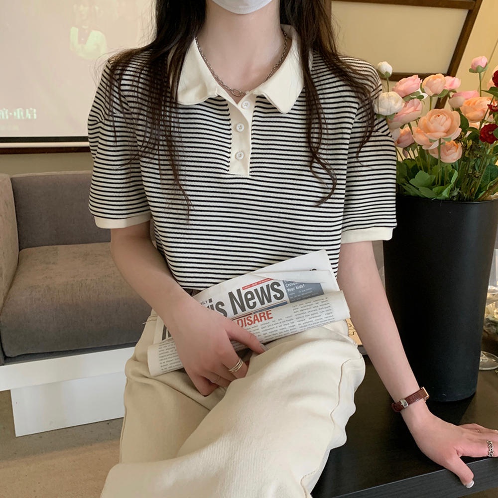 Áo Thun Cotton Nguyên Chất Kẻ Sọc Thoáng Khí Thời Trang Mùa Hè 50771