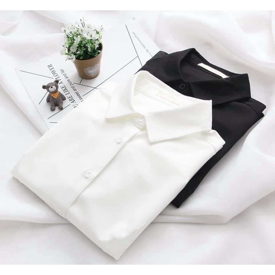 Áo Sơ Mi Trơn thun Dầy Dặn Tay Dài Nam Cho Tomboy Trắng Đen Form Rộng Bigsize Unisex Cao Cấp Đi Học Công Sở Nguyễn Nguyê