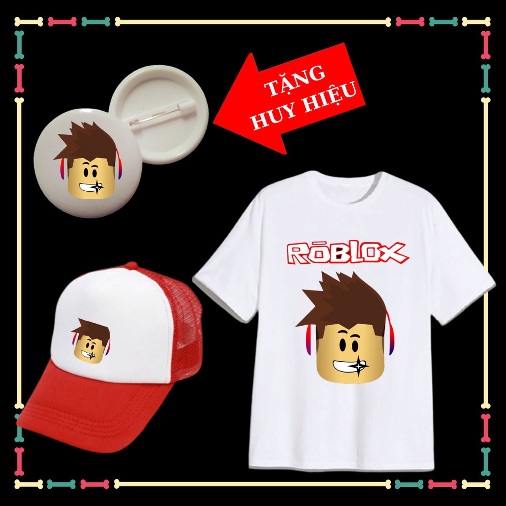 Áo thun Roblox trẻ em, vải chất, đủ màu sắc, đủ size áo kèm Mũ trẻ em, kèm huy hiệu dễ thương.
