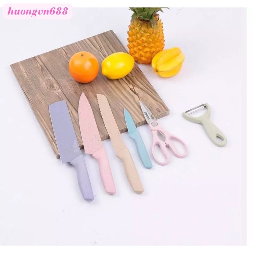 Bộ Dao Nhà Bếp Lúa Mạch Kháng Khuẩn 6 Món Siêu Chắc, Siêu Bền