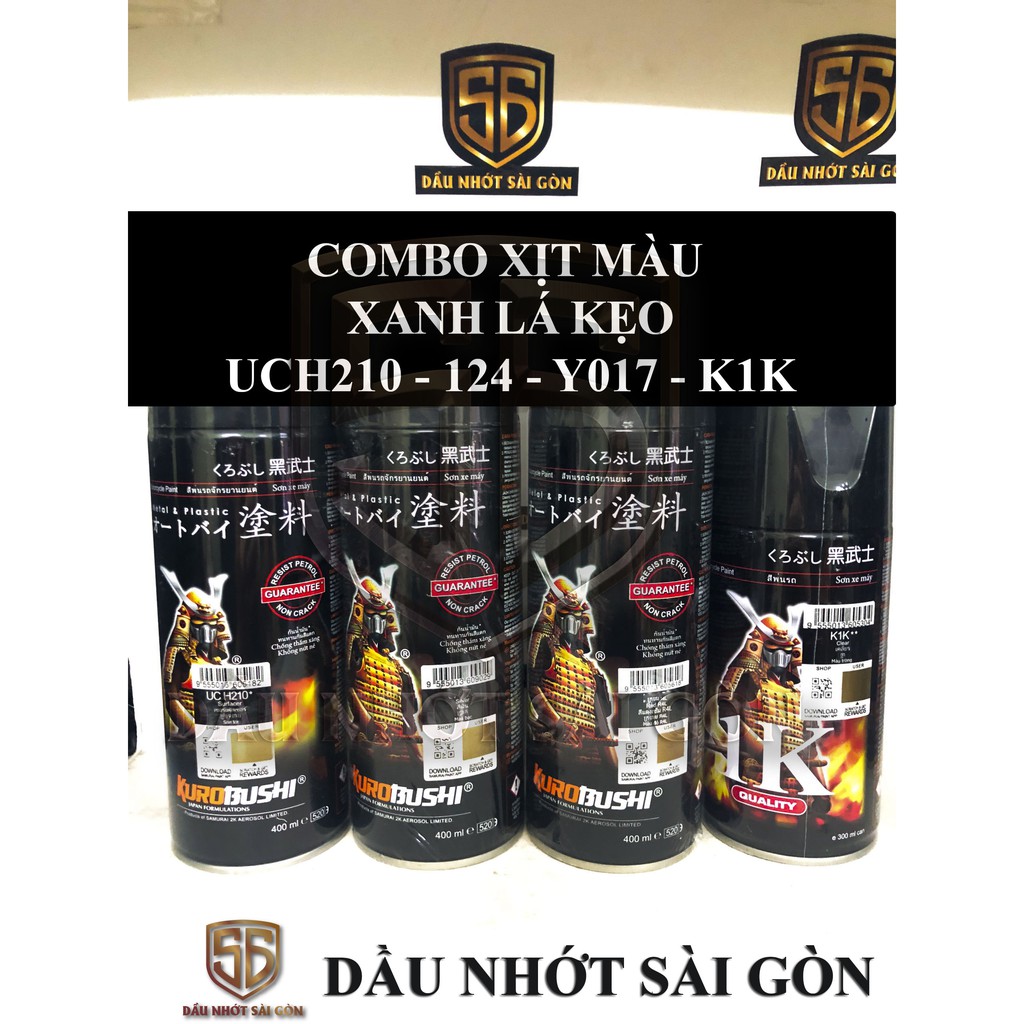 [ COMBO 4 CHAI ] SƠN XỊT SAMURAI MÀU XANH LÁ KẸO , XANH LÁ CANDY UCH210 - 124 - Y017 - K1K