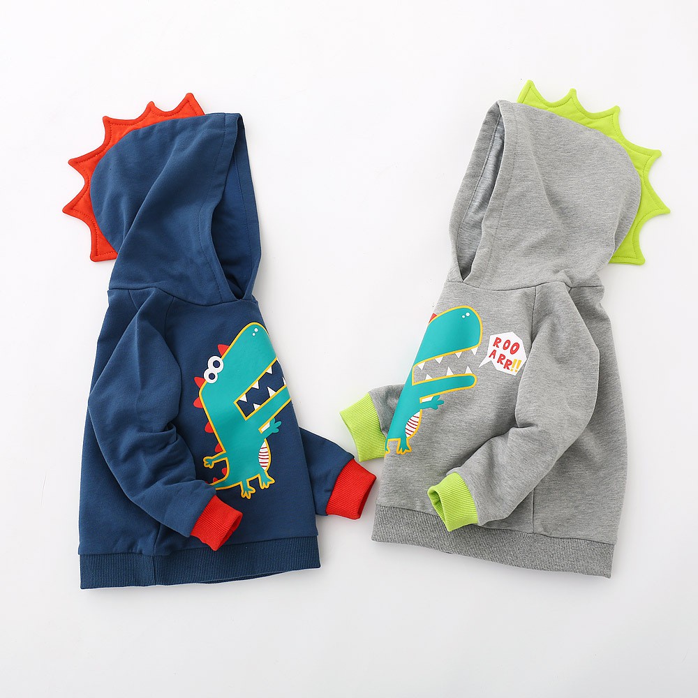 Áo Hoodie khủng long bé trai XIAILE áo nỉ da cá cho bé chất cotton hàng xuất khẩu