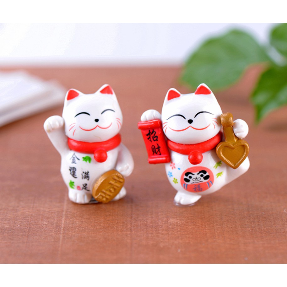 Bộ 08 mô hình mèo thần tài Maneki Neko cực xinh cho các bạn trang trí tiểu cảnh, xe hơi hay đơn giản là góc làm việc