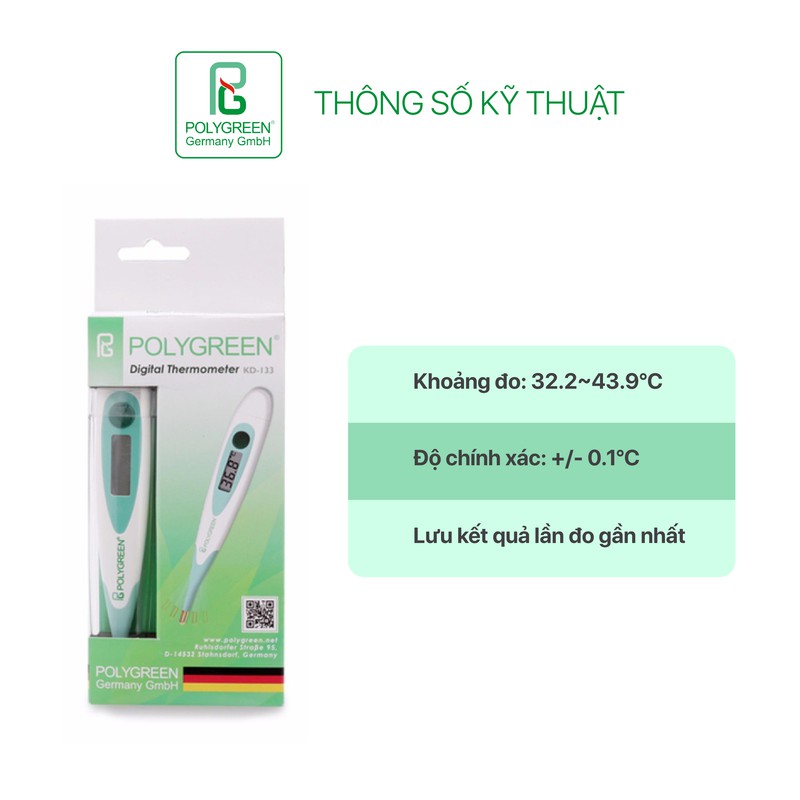 [Mã BMBAU50 giảm 7% đơn 99K] Nhiệt kế điện tử đầu mềm PolyGreen KD-133