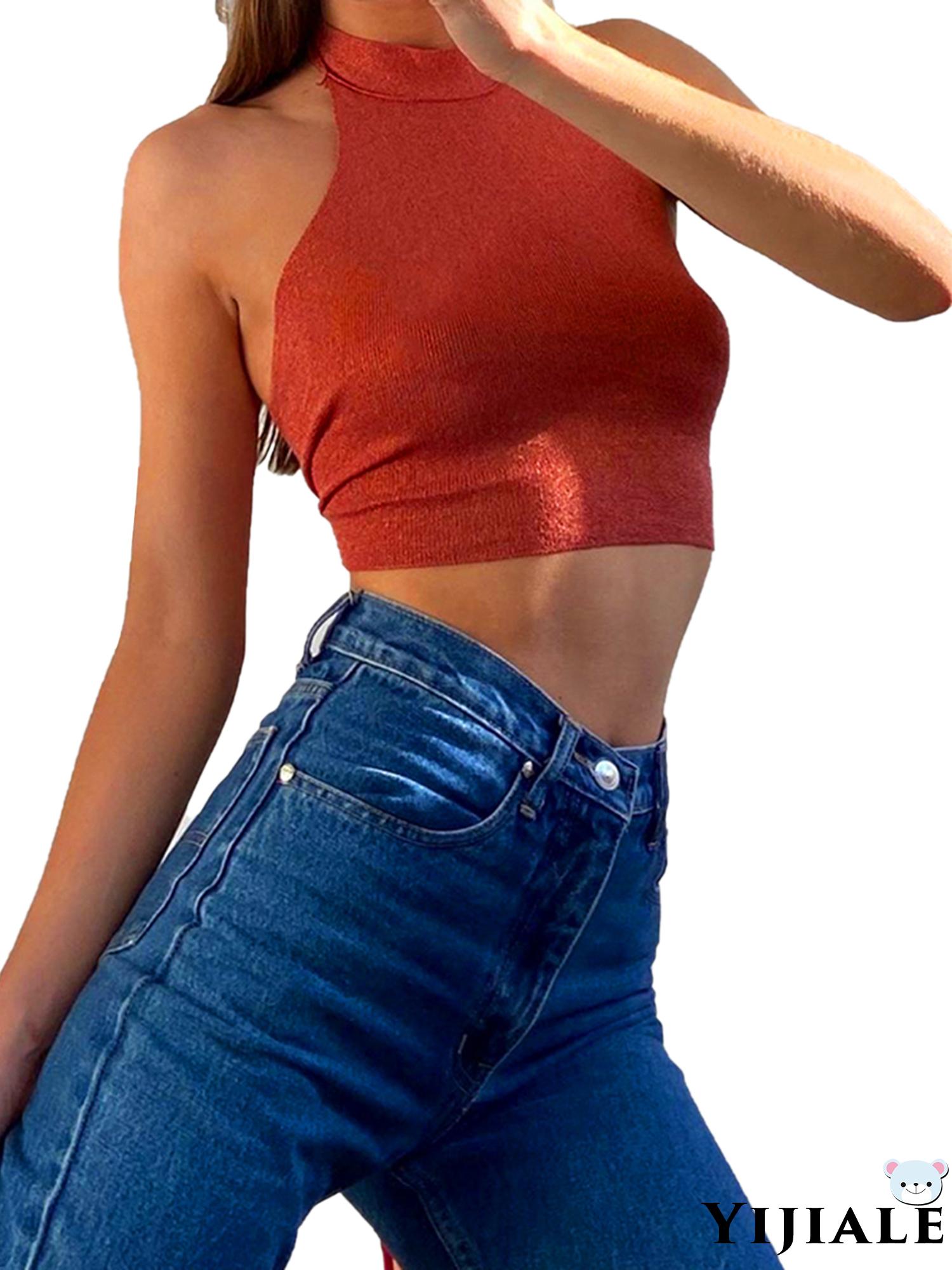 Áo Croptop Không Tay Màu Trơn Thắt Nơ Lưng Thời Trang Nữ 