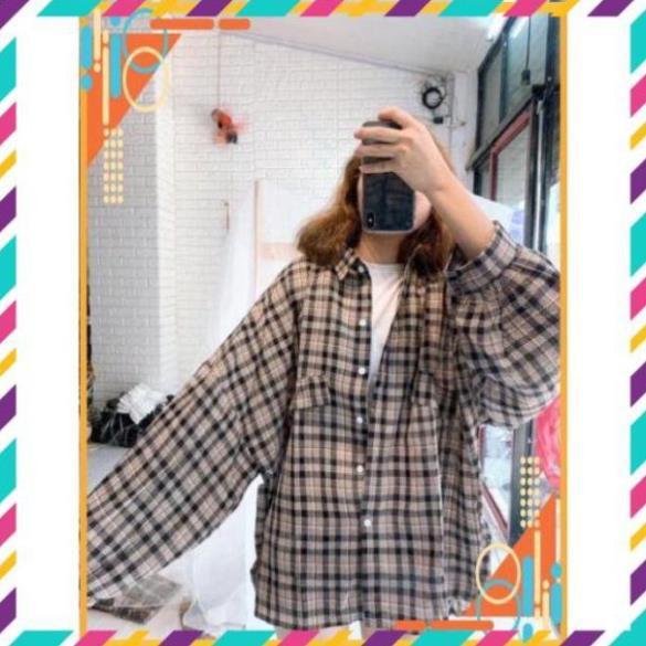 Áo sơ mi kẻ caro 4 màu 2 túi lệch dài tay phom rộng unisex/ Áo khoác chống nắng oversize nam nữ kẻ caro ༴