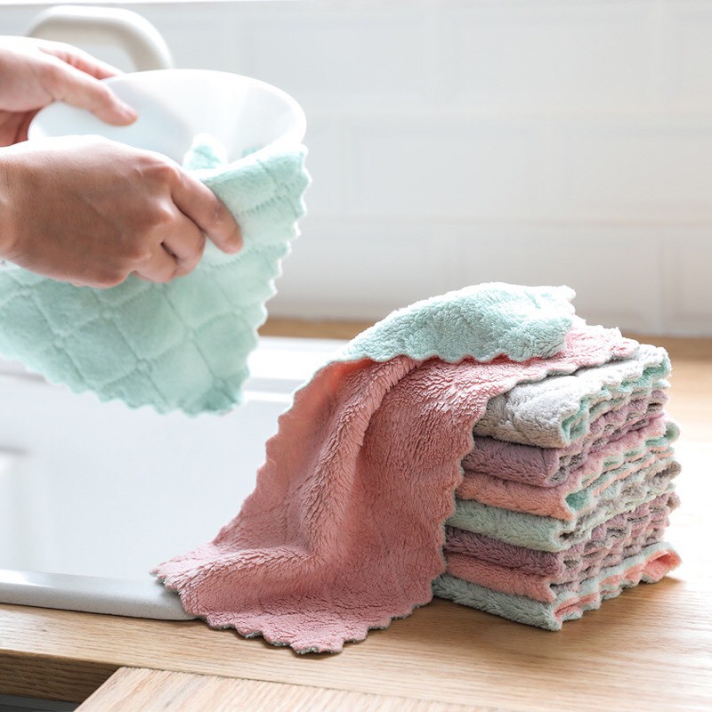 Set 10 khăn/ 5 khăn đa năng lau bếp/ chén/ gương/ vệ sinh làm sạch đồ dùng 2 mặt chất vải siêu mịn và thấm nước