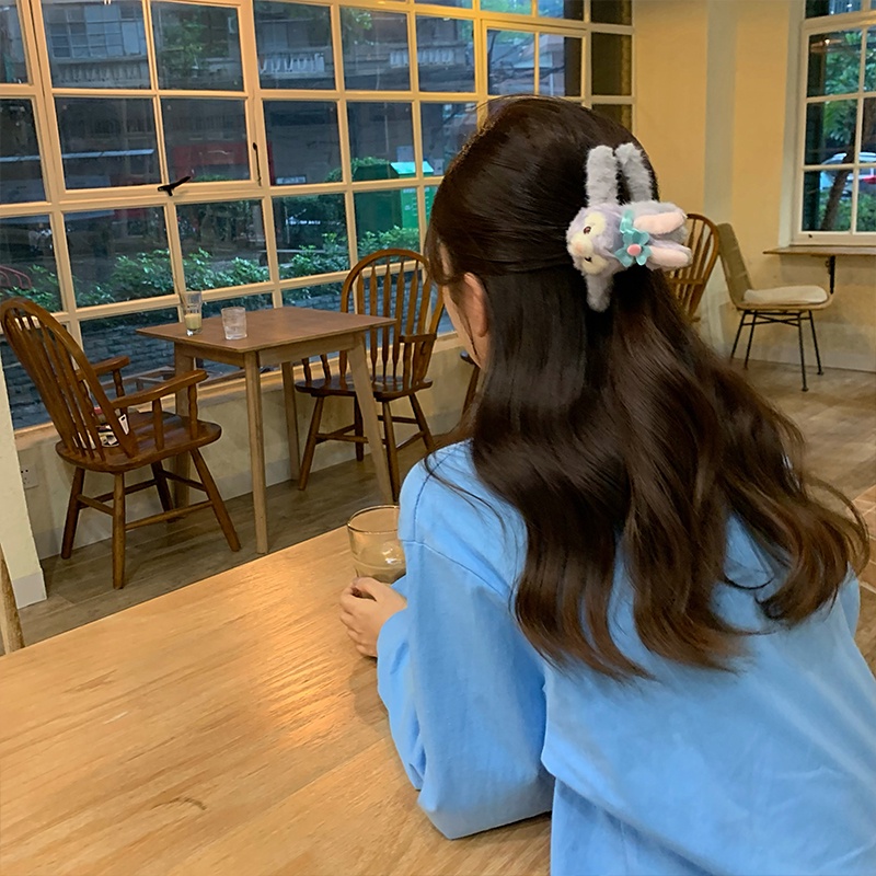 Kẹp Tóc Hình Ngôi Sao / Thỏ Phủ Lông Dễ Thương Thời Trang Thu Đông Hàn Quốc Cho Nữ