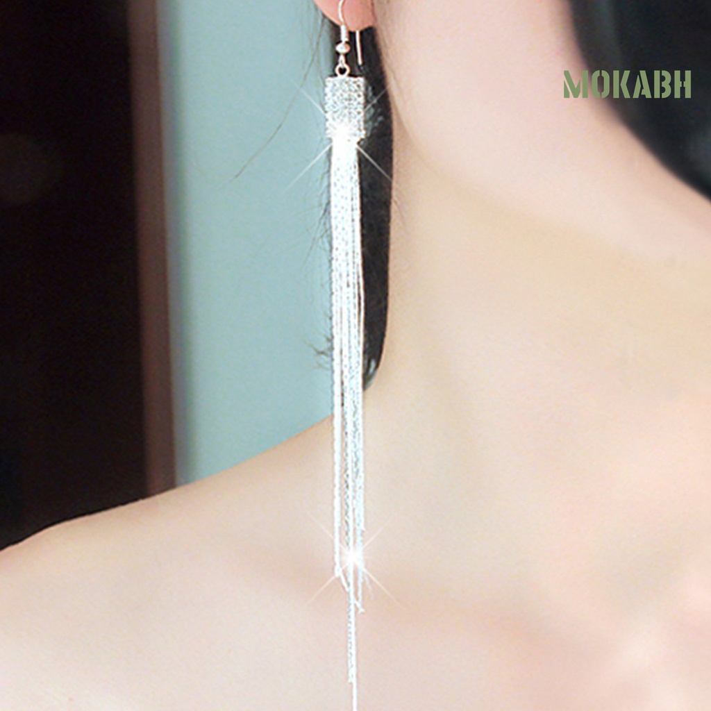 1 Đôi Bông Tai Dáng Dài Đính Đá Thời Trang Dành Cho Nữ