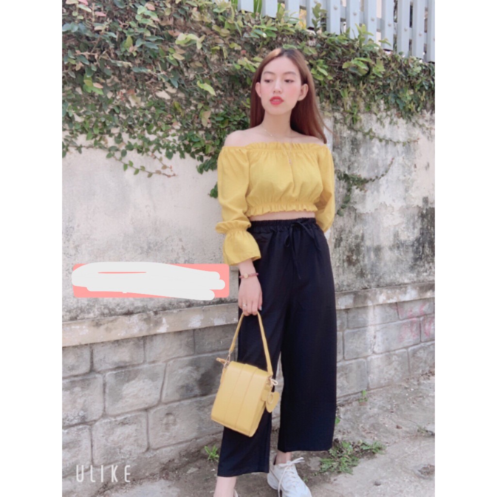 Áo croptop bo tay cổ U sexy