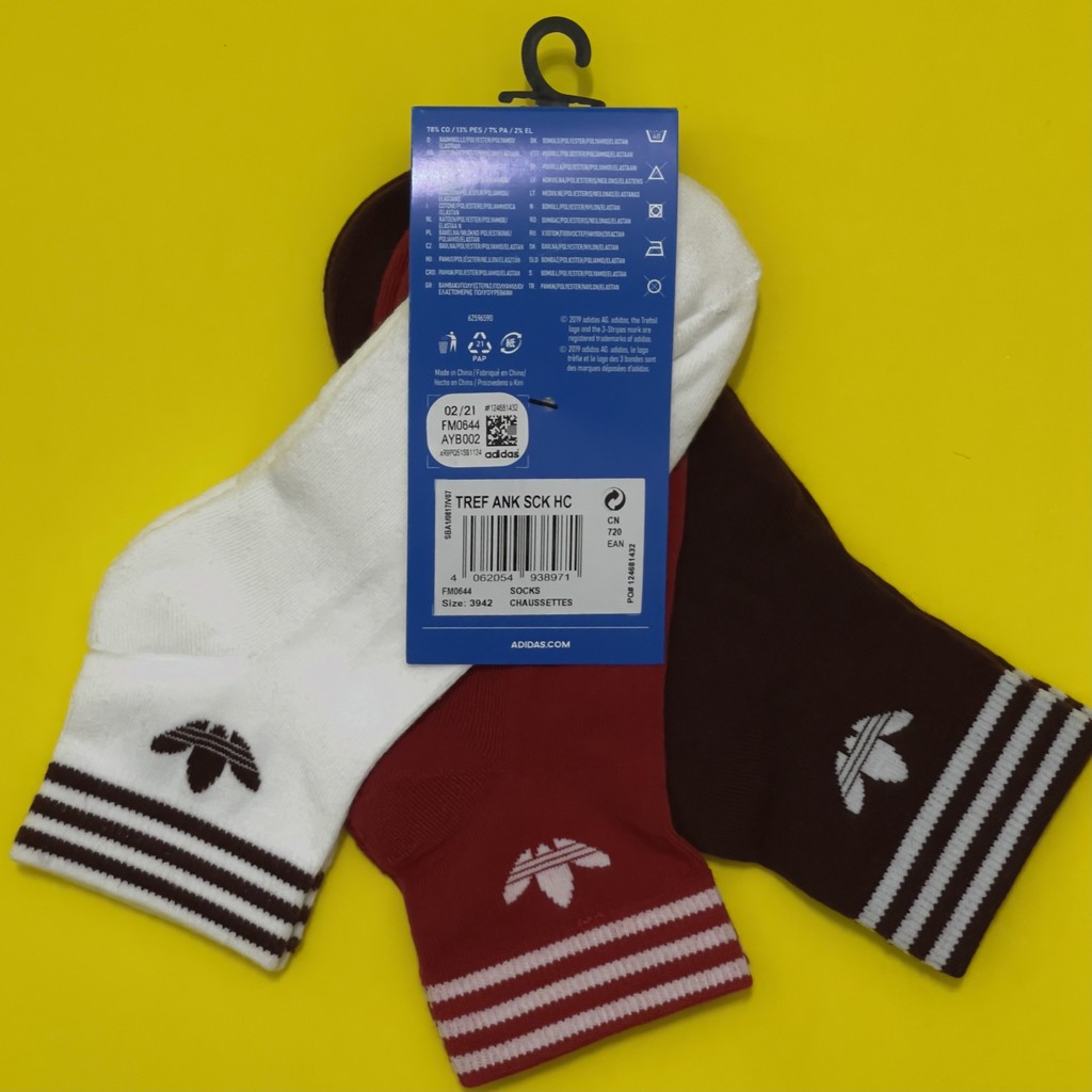 Pack 3 đôi Tất vớ Adidas Tref Ank SCK HC Authentic trắng đỏ đô