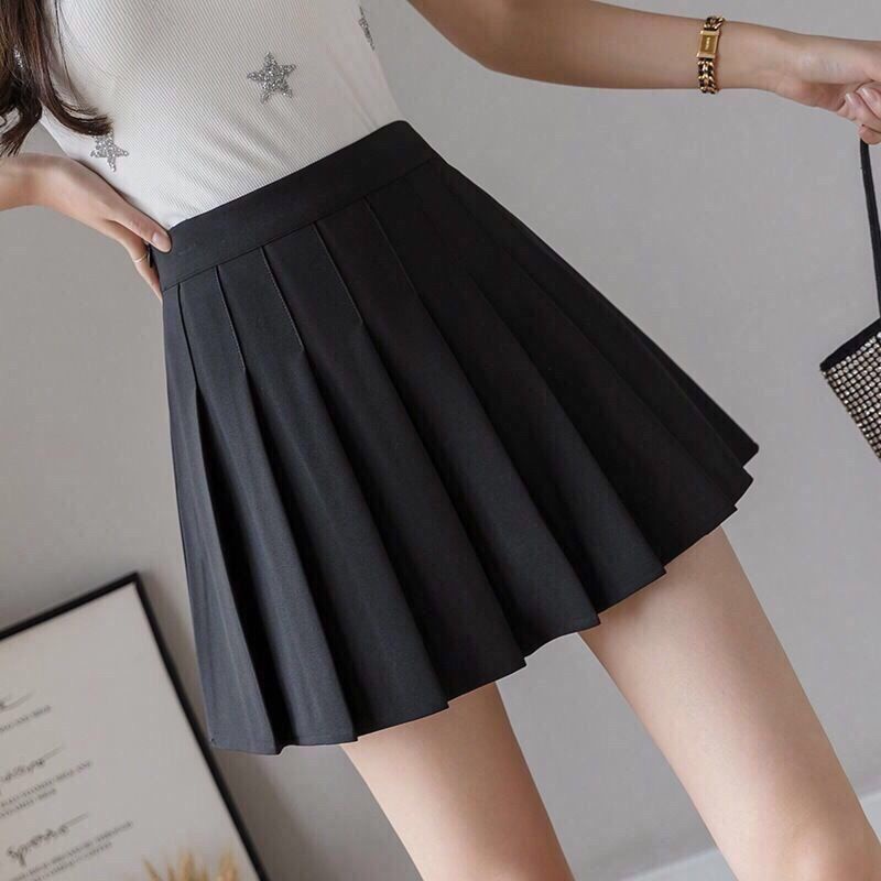Chân Váy Chữ a Lưng Cao Xếp Ly Màu Trắng/Đen Thời Trang Cho Nữ