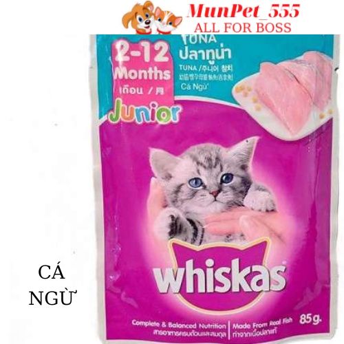 Combo 10 gói pate mèo con Whiskas túi 85g vị cá ngừ và cá thu nhập khẩu thái lan